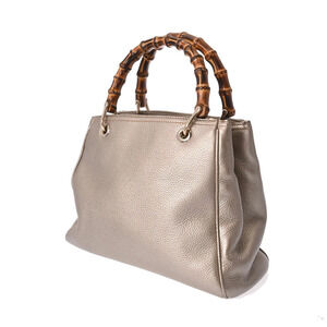 Gucci Bamboo 2way Leather White Tote Bron Handbag White